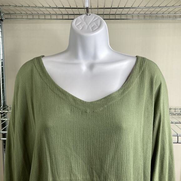 Vintage Mission Canyon Santa Barbara Olive Crinkle Gauze Top One Size Boho - Picture 6 of 9